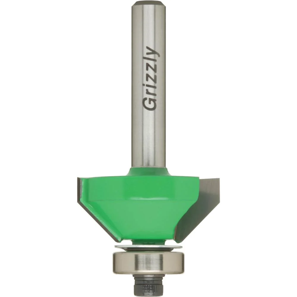 Grizzly C1726 - Anti-Kickback 45 Chamfer Bit, 1/4" Shank, 1" Dia.