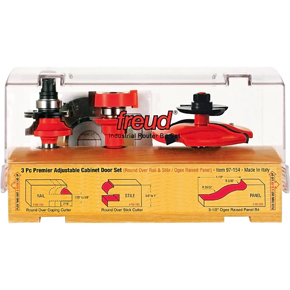T33477 3-Piece Freud Premier Adjustable Cabinet Bit Set