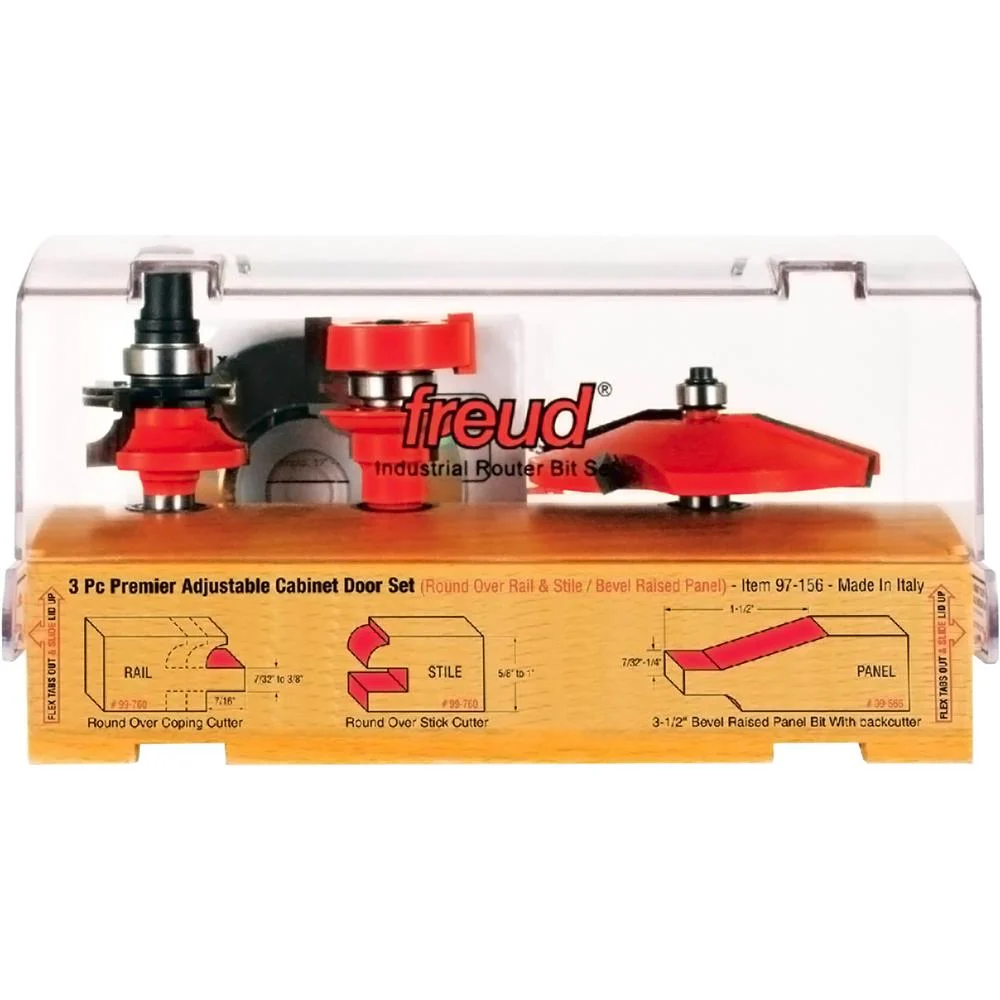 T33478 3-Piece Freud Premier Adjustable Cabinet Bit Set