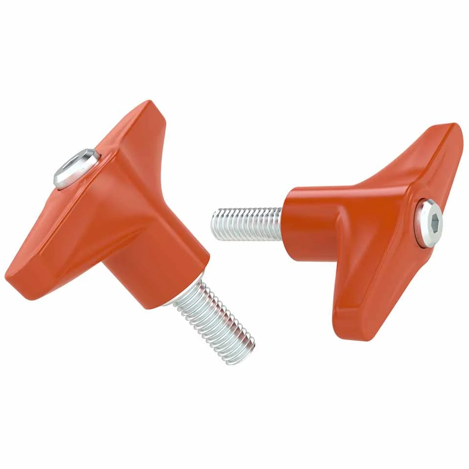 #10-24 x 15mm thread x 27x53 Indexing clamping T handle orange